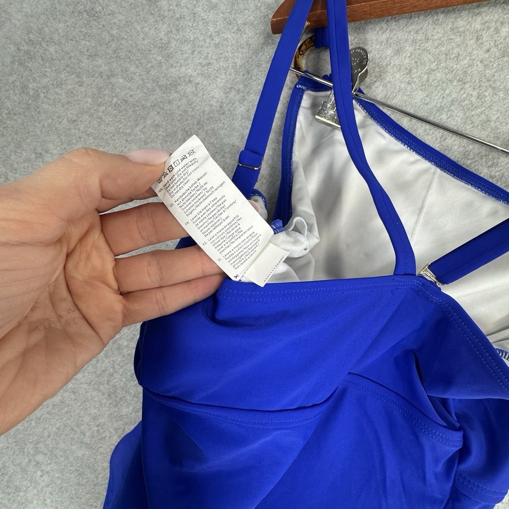 Charmo‎ One Piece Swimsuit L Royal Blue Shoulder Mesh Ruched NWOT Tummy Control - Picture 12 of 12